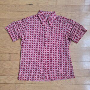 vintage 60's | red geometric print made in USA button-up shirt | MENS L